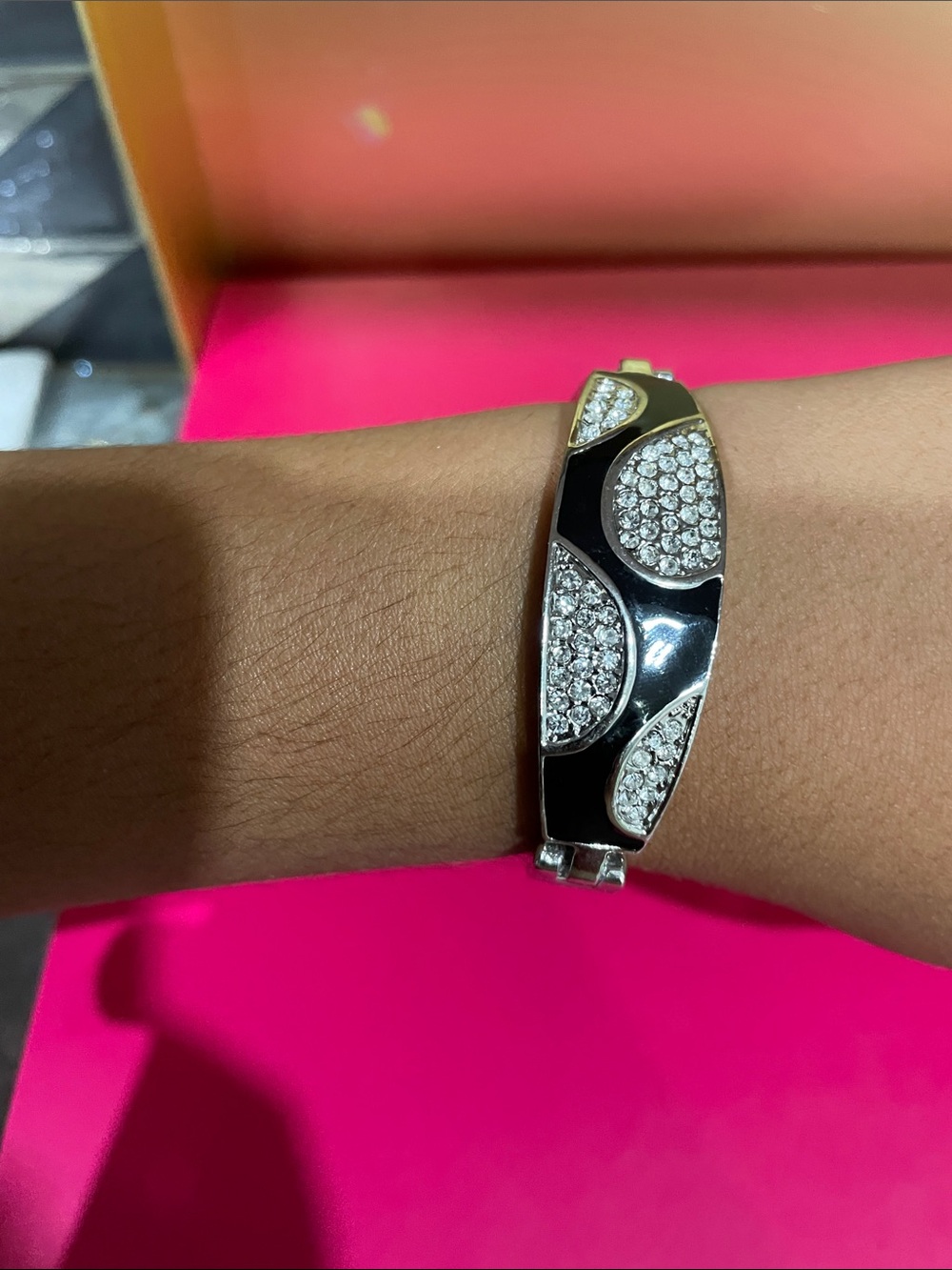 Black and Silver Crystal Bangle Bracelet